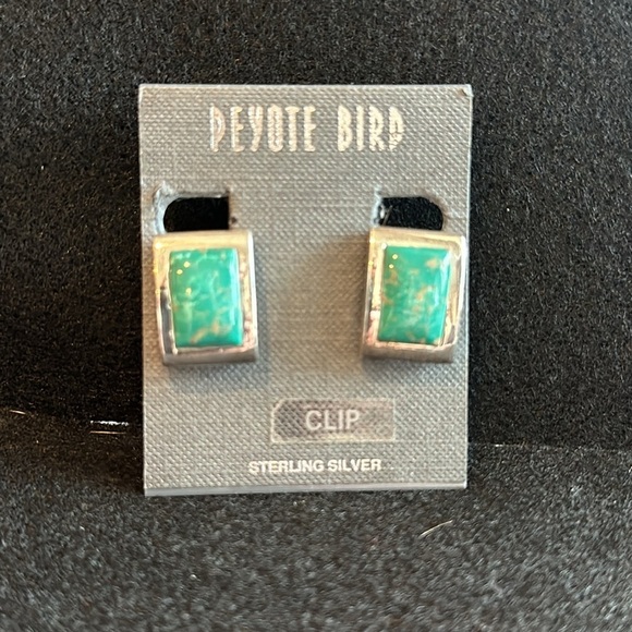 Peyote Bird NWT clip sterling silver rectangle turquoise green blue earr… - Picture 2 of 6